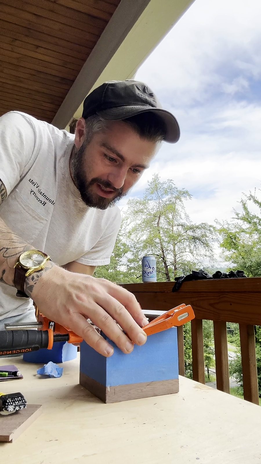 Squaring up a glued assembly with a clamp