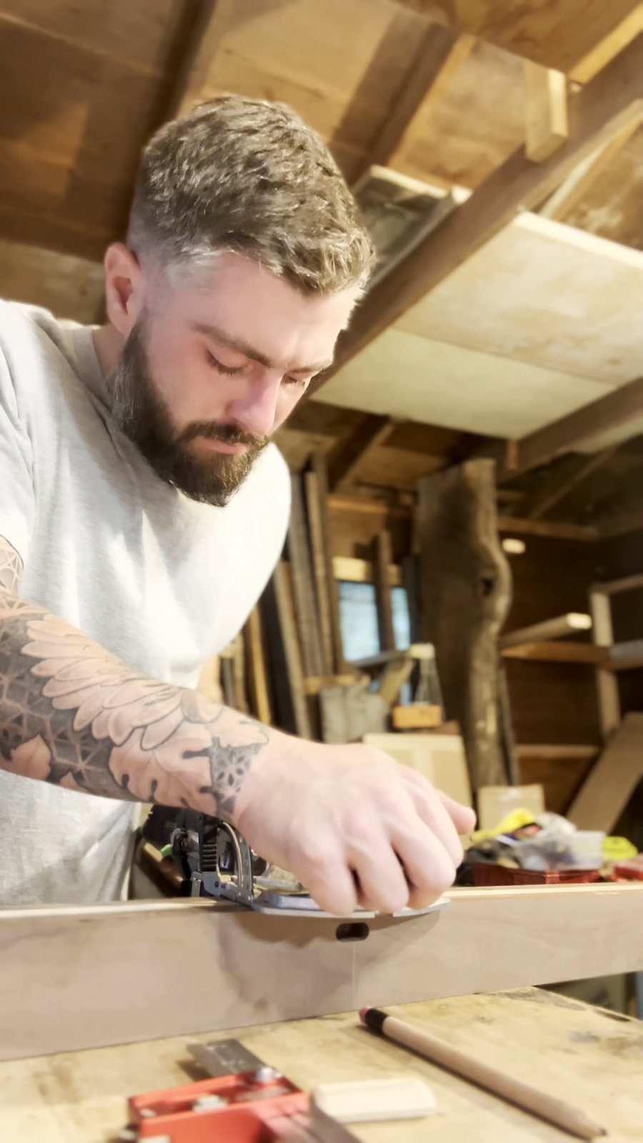Working an edge by hand at the bench